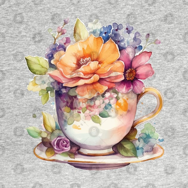 Whimsical Teacup With Flowers by get2create